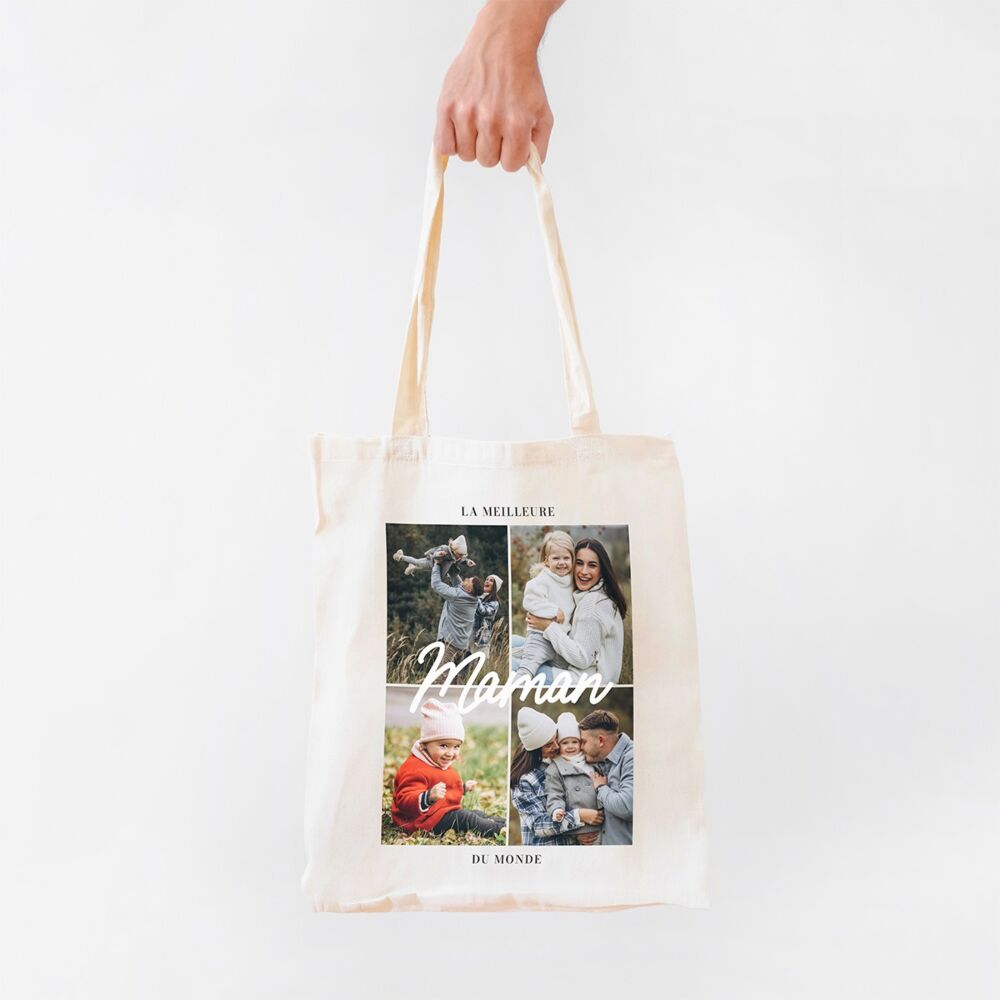 Tote bag personnalisé avec 4 photos et texte