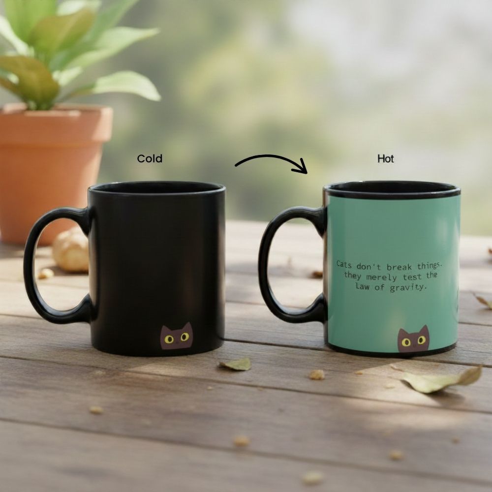 Tasse thermosensible avec chat espiègle