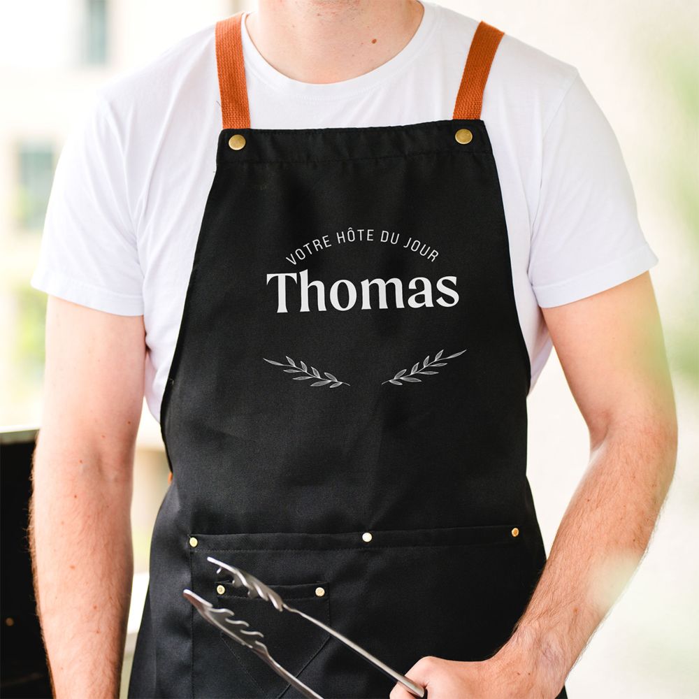 Tablier de cuisine personnalisé avec laurier et texte