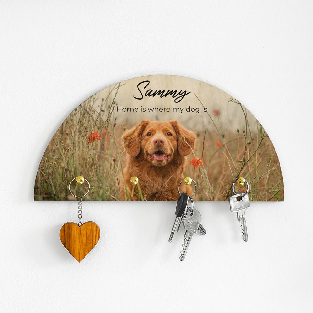 Porte-clés mural personnalisé en bois avec photo et texte