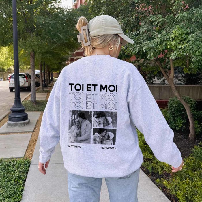 Pull personnalisé avec texte et photos en noir et blanc